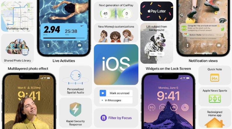 WWDC 提及和未提及的几条 iOS 更新#iOS • 锁屏界面通知滚动，可实时更新的小组件 • Photo可共享相册，锁定隐藏/删除相册 • Photo获得撤销编辑、重做、抠图功能 • iMessage可编辑和撤回、SharePlay • Mail app可撤回(10s)和定时发送 • Safari共享标签页组 • Live Text实况文本支持视频，实时翻译 • 使用听写功能的同时可使用键盘 • 系统安全检查，重置访问权限和app隐私 • Wallet中的ID支持 In-app IDs身份验证 • Wallet中 追踪Apple Pay订单，共享钥匙 • Apple Pay Later分期付款 (预计仅美区) • Tap to Pay支持的 9家公司 • Home支持Matter配件 • Health安排和记录自己的用药情况 • Fitness没有Apple Watch也可以使用 • CarPlay扩展显示，可控制车辆更多功能 • Maps三维地图支持更多城市，多路径点 • FaceTime通话切换设备，耳机同步切换 • Translate使用摄像头翻译文字 • 用iPhone控制 Apple Watch • 键盘打字可开启震动反馈 • 可删除保存的WiFi，可查看密码 • 从剪贴板粘贴内容时，app需要请求许可 • 支持横屏Face ID • Passwords 支持第三方两步验证 • Contacts通讯录自动检测重复联系人✅ www.apple.com/ios/ios-16-preview • iOS 16 描述文件